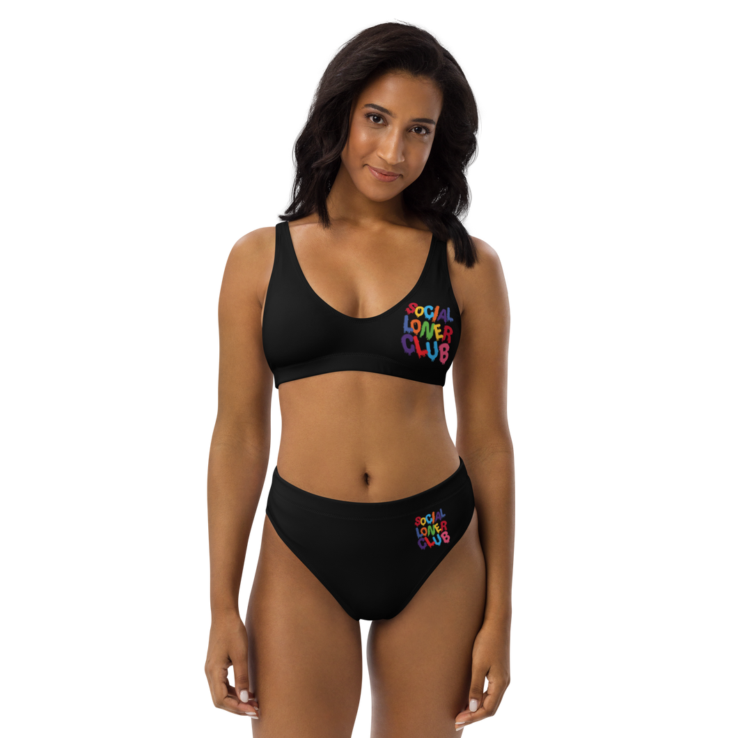 SLC Rainbow Drip Black high-waisted bikini