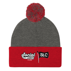 Signature Logo Embroidered Pom Pom Knit Cap in Multiple colors