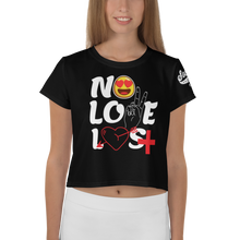 "No Love Lost" Black All-Over Print Crop Tee