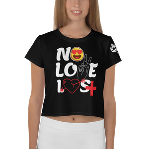 "No Love Lost" Black All-Over Print Crop Tee