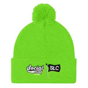 Signature Logo Embroidered Pom Pom Knit Cap in Multiple colors