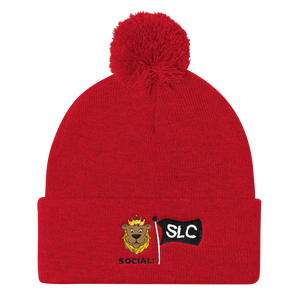 Young King Embroidered Pom Pom Knit Cap