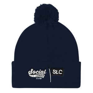 Signature Logo Embroidered Pom Pom Knit Cap in Multiple colors