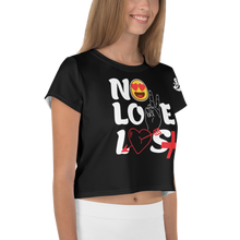 "No Love Lost" Black All-Over Print Crop Tee