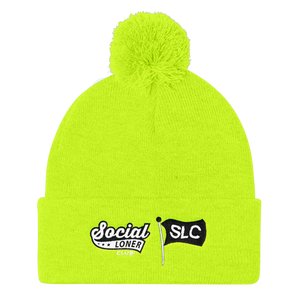 Signature Logo Embroidered Pom Pom Knit Cap in Multiple colors