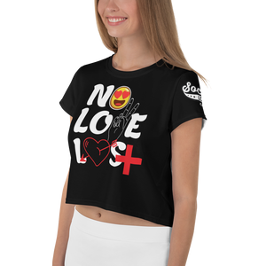 "No Love Lost" Black All-Over Print Crop Tee