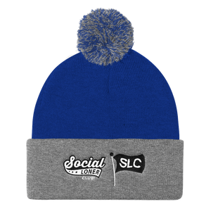 Signature Logo Embroidered Pom Pom Knit Cap in Multiple colors